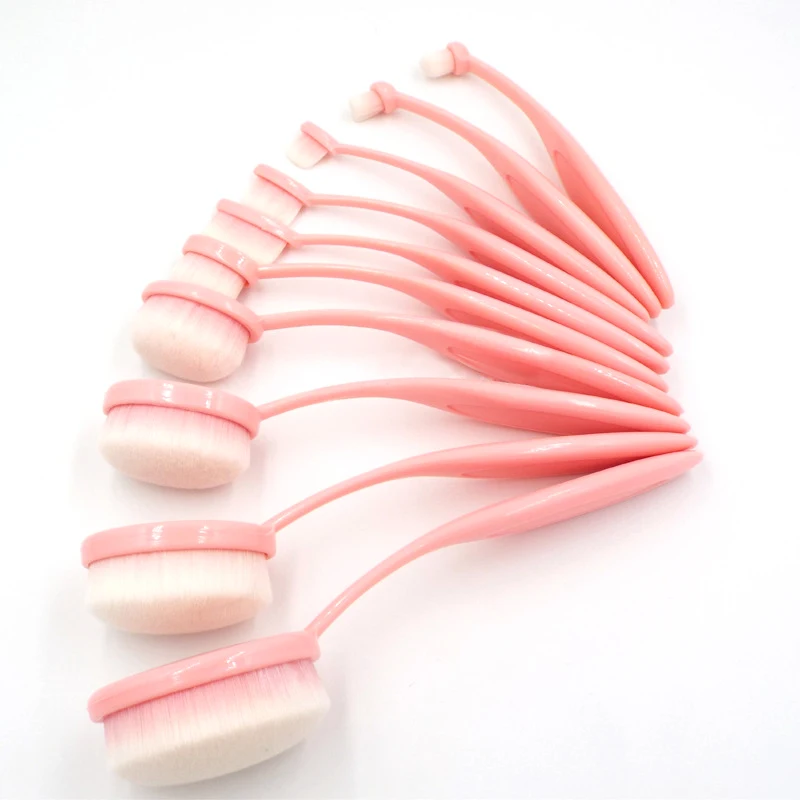 

10 pcs pink makeup brushes Foundation Shape oval escova pincel maquiagem toothbrush Eye Liner set eyeshadow brochas ovaladas