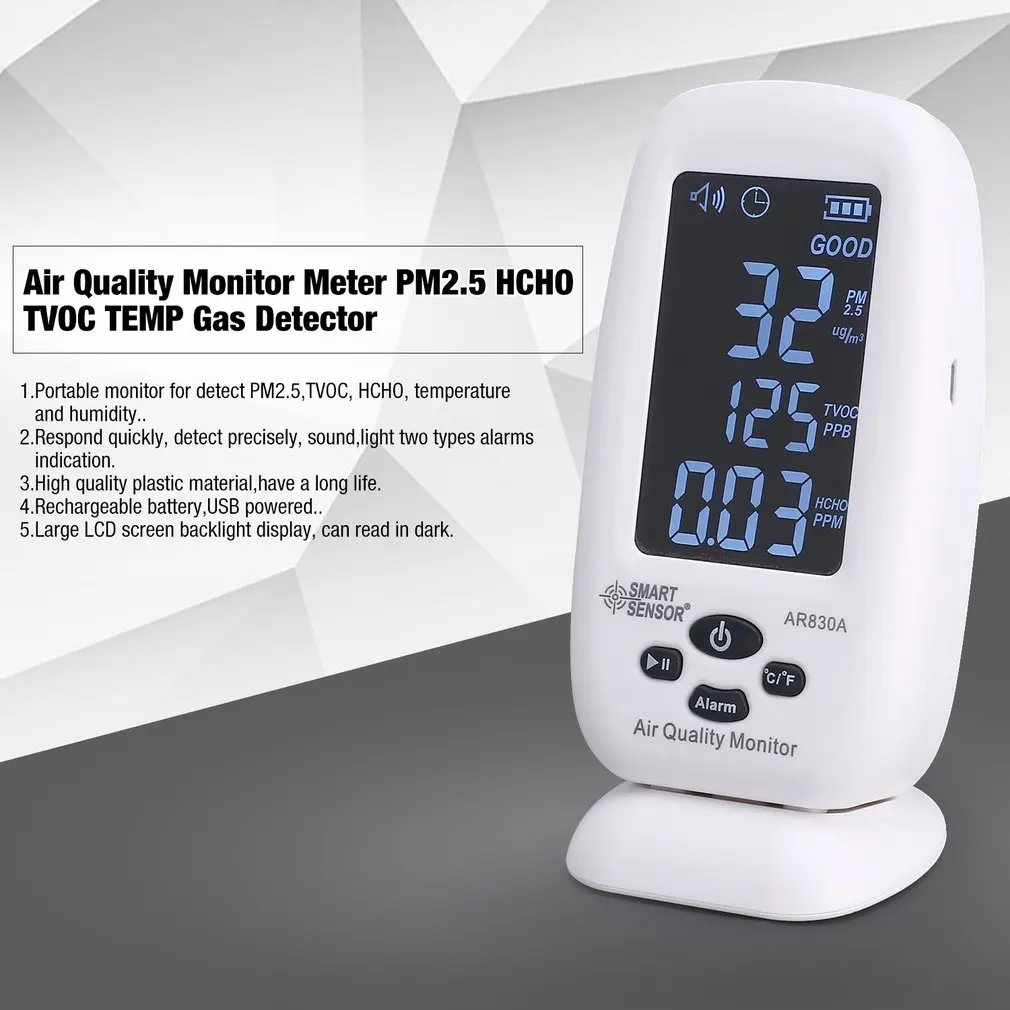 

Smart Sensor Air Quality Monitor Gas Meter PM2.5 HCHO TVOC TEMP Detector Analyzer Handheld Tester Temperature Humidity Testing