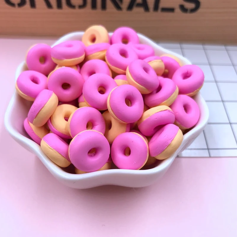Горячая милый кавайный мини-гамбургер, мини-конфеты, глиняный пончик для рукоделия, украшения для телефона, скрапбукинг, сделай сам - Цвет: pink donut