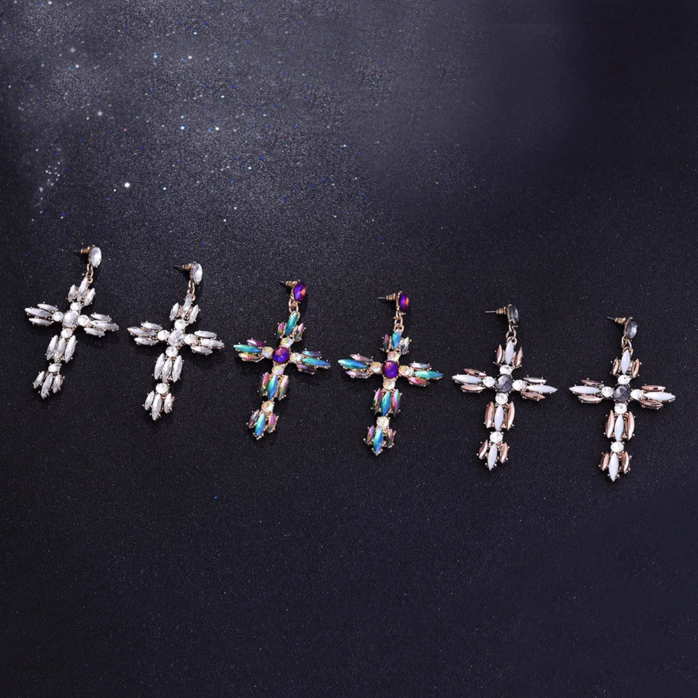 HTB1SZncePgy uJjSZPxq6ynNpXaK - Colorful Cross Earrings For Women Large Big statement Earrings 2019 crystal summer earing red blue fashion jewelry unique trendy