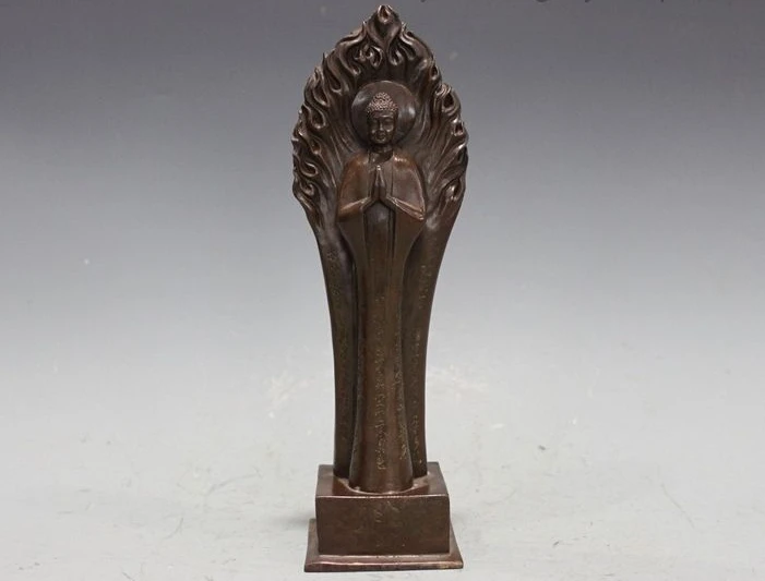 

Tibet Bronze Copper carved Buddhist scriptures Tathagata Sakyamuni Buddha Statue