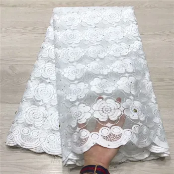 

Graceful pattern French lace with embroidery net lace fabric with cord lace and stones for evening dress JNZ349(5yards/lot)