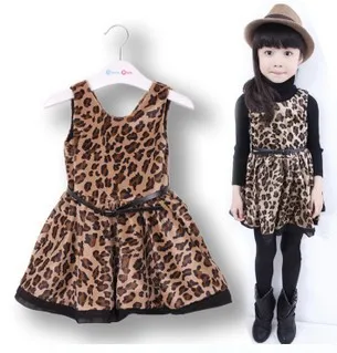 

New teenage girls fashion leopard print one-piece stylish dress female vest princess stylish dress autumn and winter