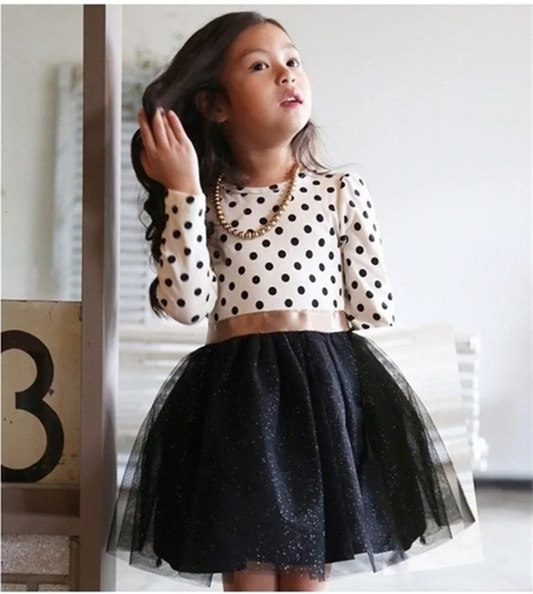 

2017 New Autumn Winter Kids Toddlers Girls Dresses Polka Dot Bow-Knot Long Sleeve Dress Girl Clothing Party Kids Clothes 3-8Year