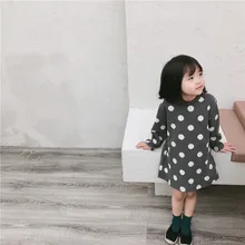 Новое поступление, платье в горошек для девочек осенние модные платья для девочек 1-6 лет