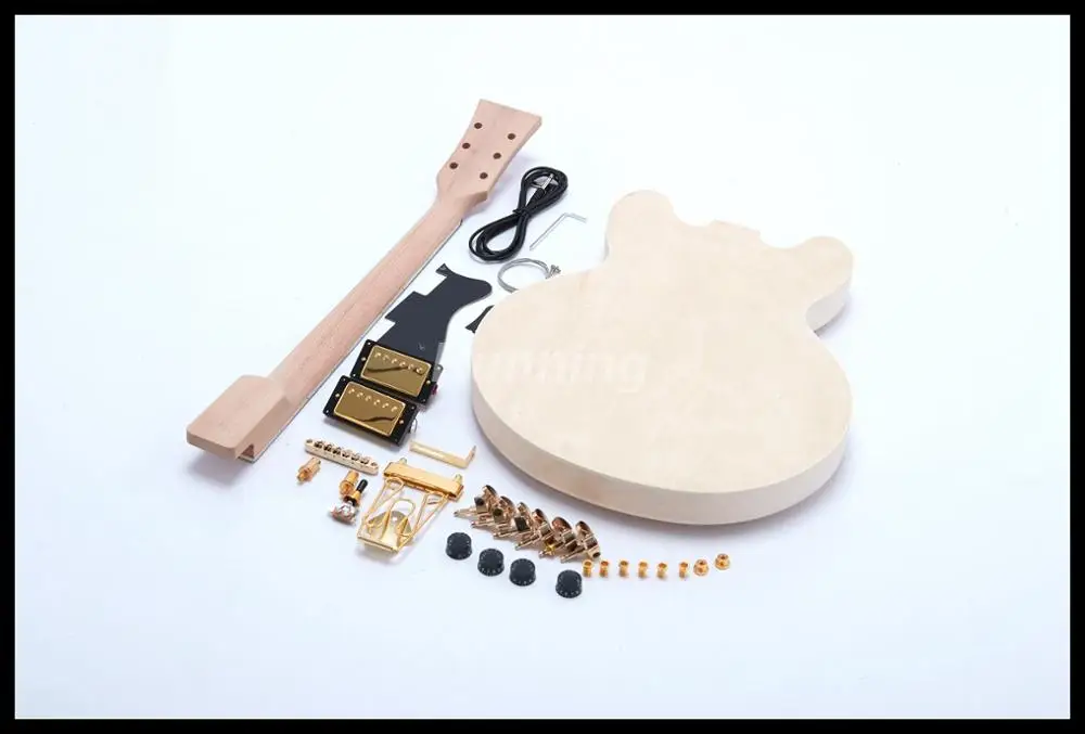 High Quality Unfinished Guitar DIY Electric Guitar Guitar Kit Flat Maple Top Semi Hollow body