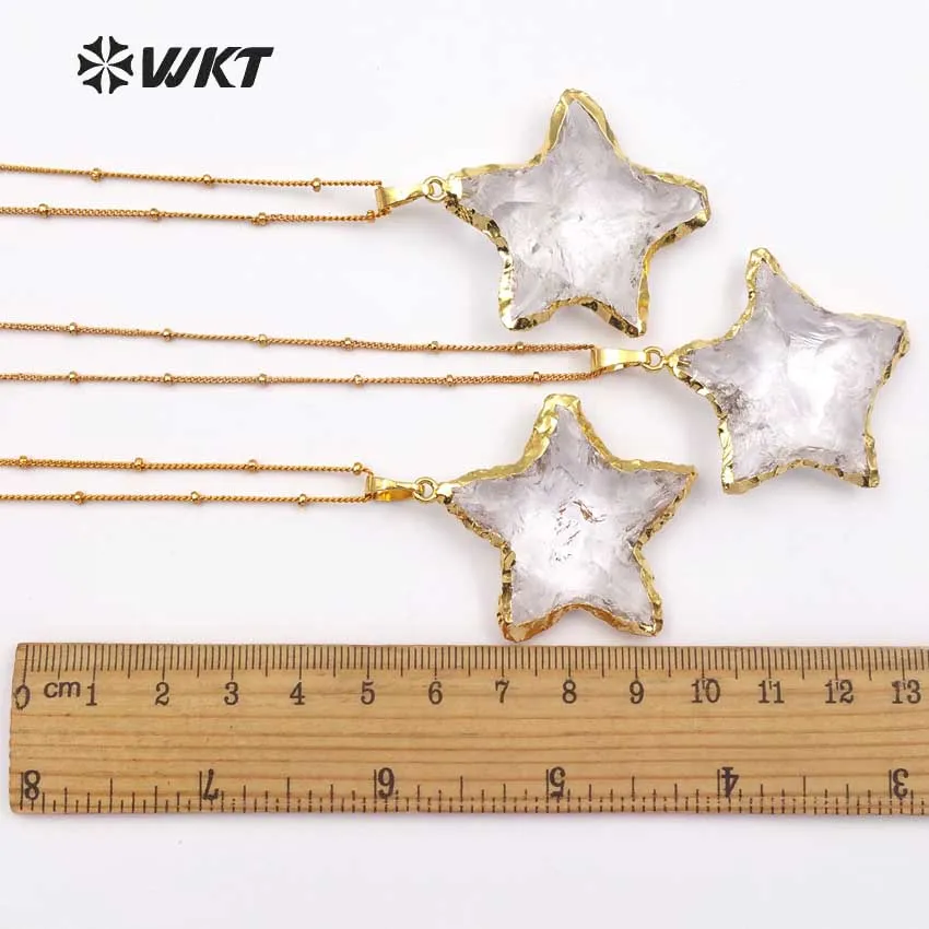 WT-N1119 Модные Diy завязанные Кристалл кварц ожерелье кулон натуральный камень звезда с золотой отделкой ожерелье ювелирные изделия