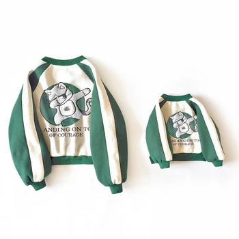 

Family Matching Baseball Jackets Cat Mother and Daughter Clothes Outwear Mommy and Me Clothes Baby Girls Kids Hoodies Shirts