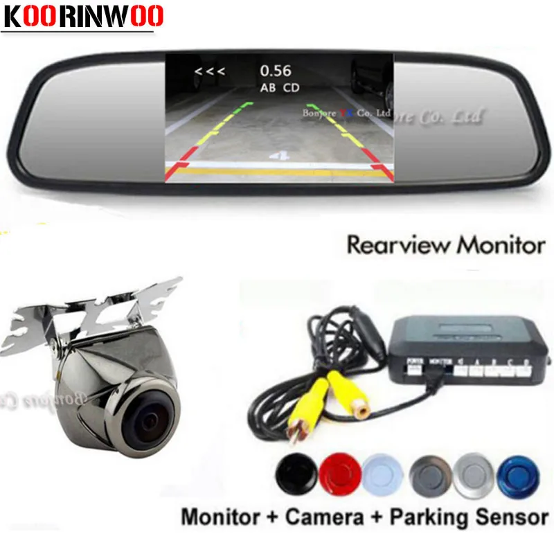 

Koorinwoo 4.3" Mirror Monitor 800*480 Car Parking Sensors 4 Radars Backup car Rear View Camera Parking Assist Black.Grey White