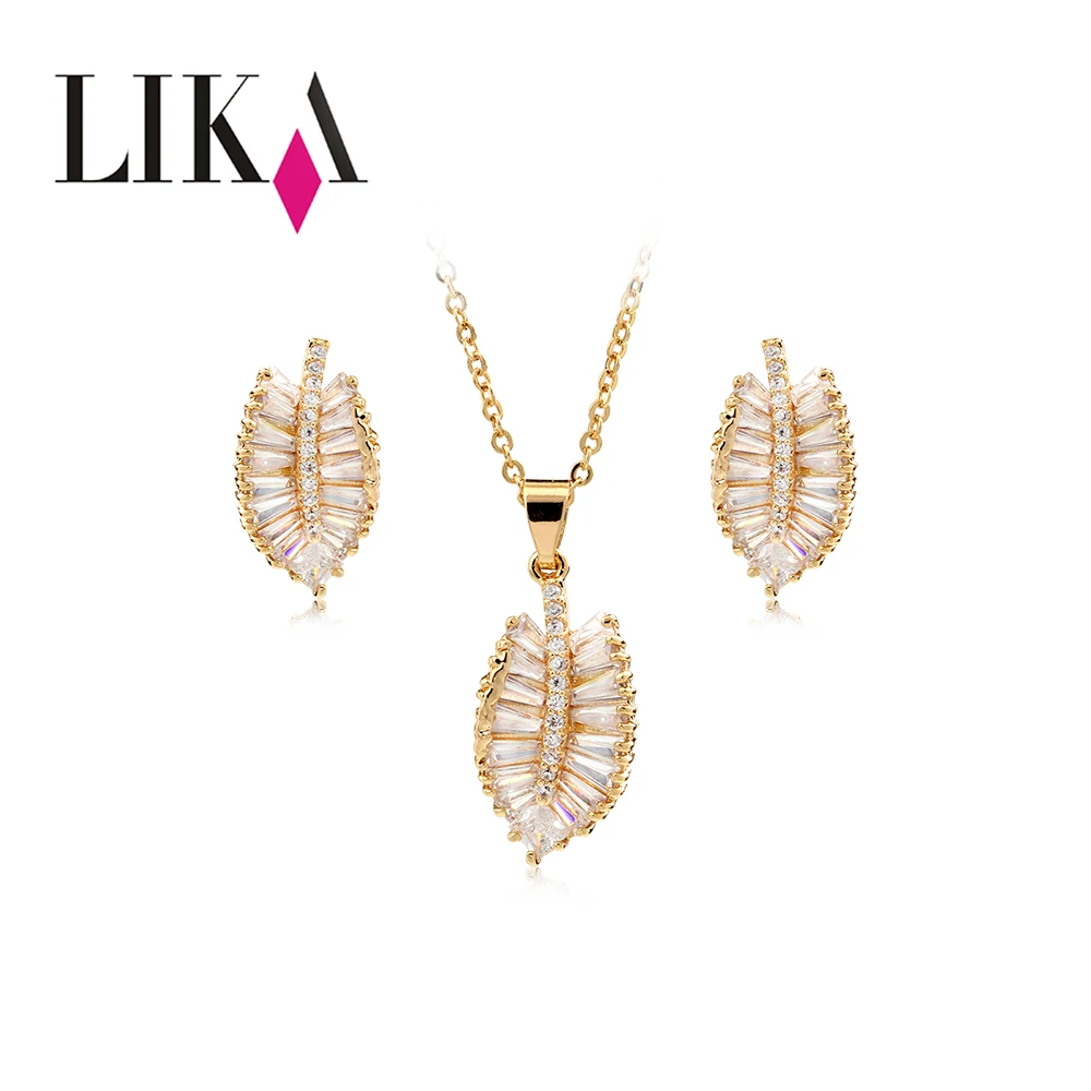 

LIKA Personality Leaves Jewelry Sets Gold Silver Color Pendants&Earrings Party Wedding Earrings For Women Jewelry Chain Necklace
