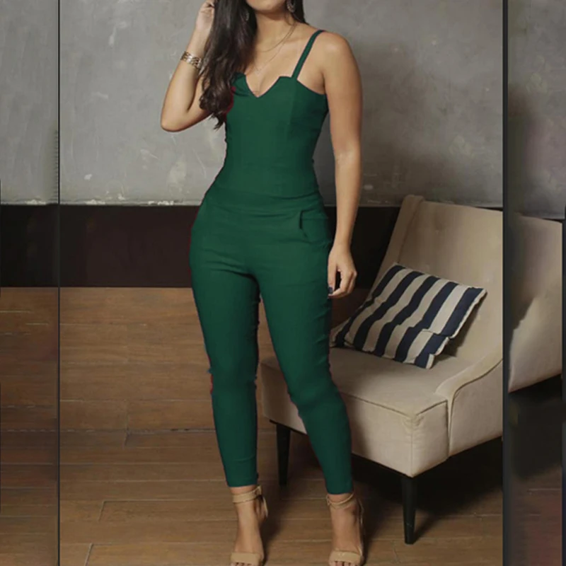 Женский Элегантный Модный стильный Ромпер, Женский Облегающий комбинезон на молнии с v-образным вырезом, обтягивающий повседневный комбинезон, 4 цвета - Цвет: Green