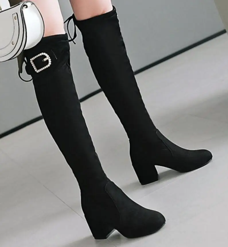 

zapatos mujer sapato women boots knee high chunky high heels crystal gladiator ladies chaussure lace up shoes woman XZ180443
