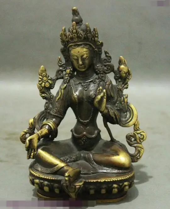 

S4556 Tibet Buddhist Bronze Green Tara Mahayana Enlightenment Goddess Buddha Statue
