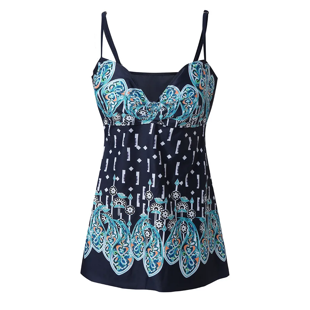 

Women's Large Size Beach Swimsuit Split Conservative Swimsuit T-shirt Print High Waist Halter Bikini tankini fatos de banho *