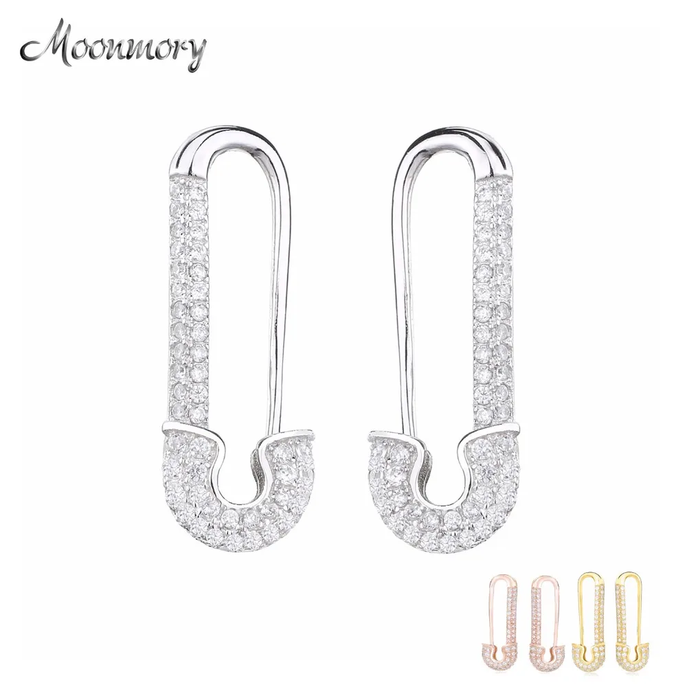 Moonmory, 925 пробы, серебряные безопасные серьги, французские женские CZ безопасные шпильки, пара сережек, Женские Ювелирные изделия для помолвки