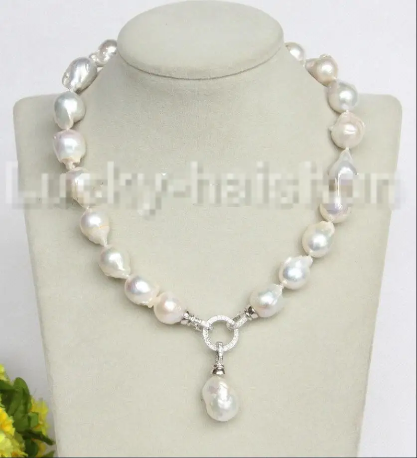

Free shipping hot sale Women Bridal Wedding Jewelry >>NEW stylish Baroque 17" 25mm white Reborn keshi pearls necklace 18KGP