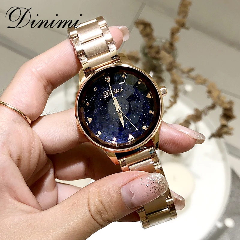 Dimini женские часы из нержавеющей стали женские часы модные роскошные золотые кварцевые наручные часы женские часы подарок Прямая поставка - Цвет: Rose Gold