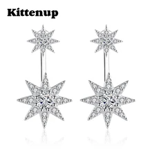 Kittenup Fashion New Trendy Luxury Double Star Snowflake Stud Earrings Front Back Ear Jacket Jewelry Gifts Silver Color