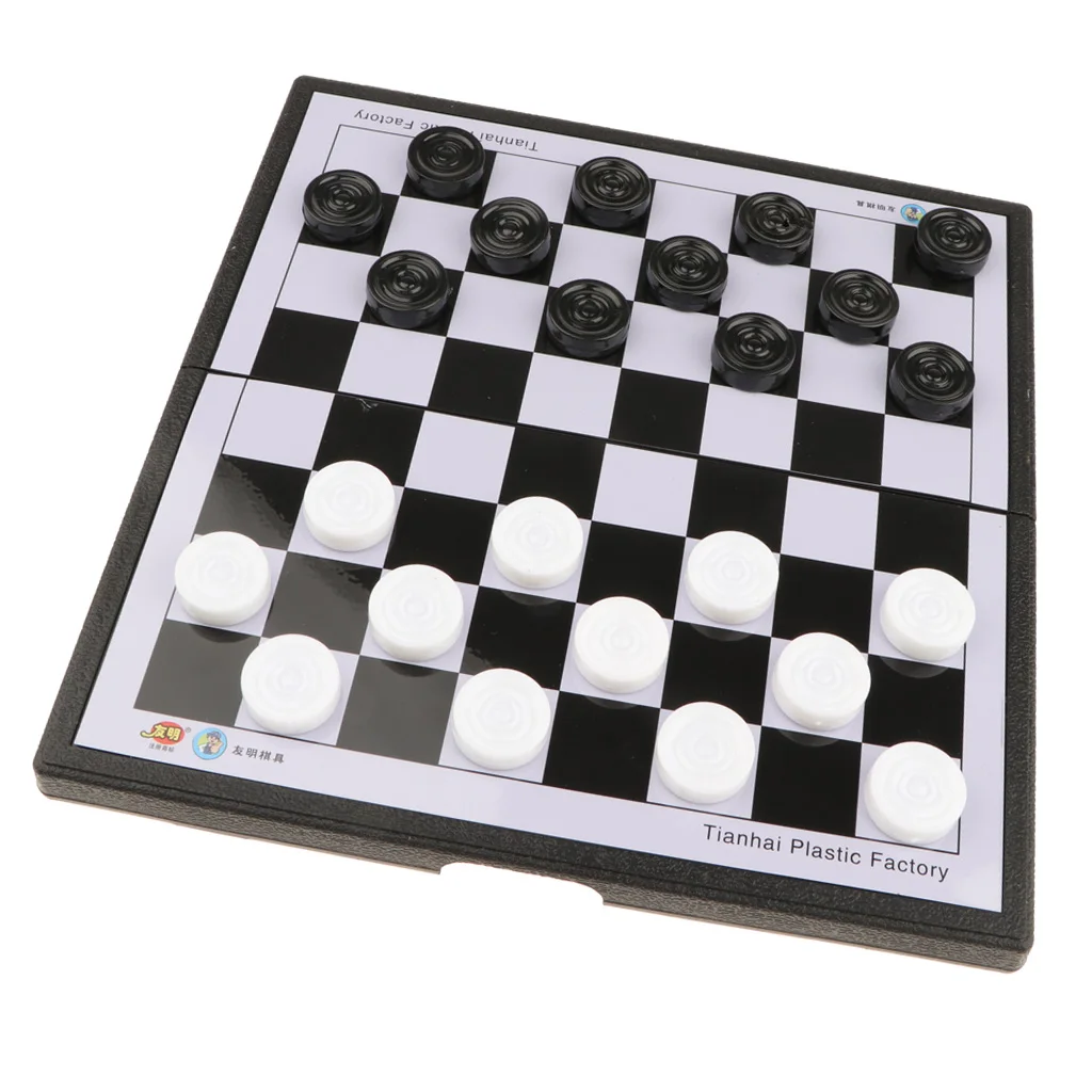 White and Black Portable International Chess Checker Set for Educational Toys w/ Folding Board