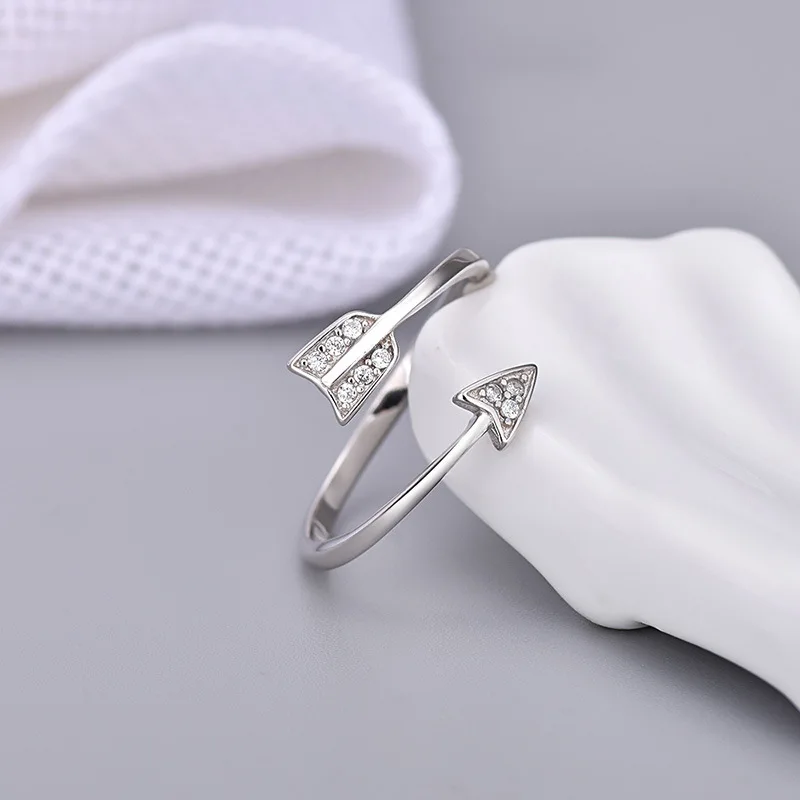 Buyee 925 Sterling Silver Fashion Ring Finger Light Zircon Contracted Cupid's Arrows Ring for Woman Party Fine Jewelry Circle 4
