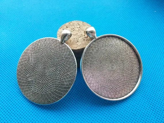50pcs Antique Silver tone/Antique Bronze Round Base Bezel Setting Tray Pendant Charm,fit 45mm Cabochon/Cameo,Big Bail Hook