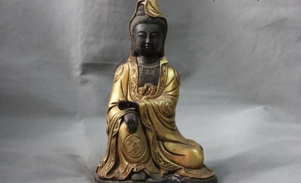 

Collectible bronze lion statue S0812 10 Tibet Buddhism Bronze Copper Gild Eight treasures freedom Kwan-yin GuanYin ST B0403