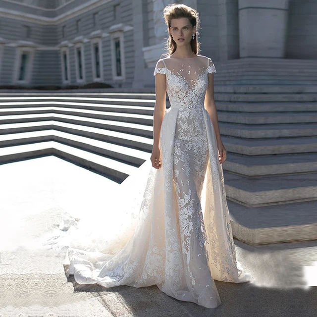 High quality Ivory Color French Lace Mermaid Wedding Dress