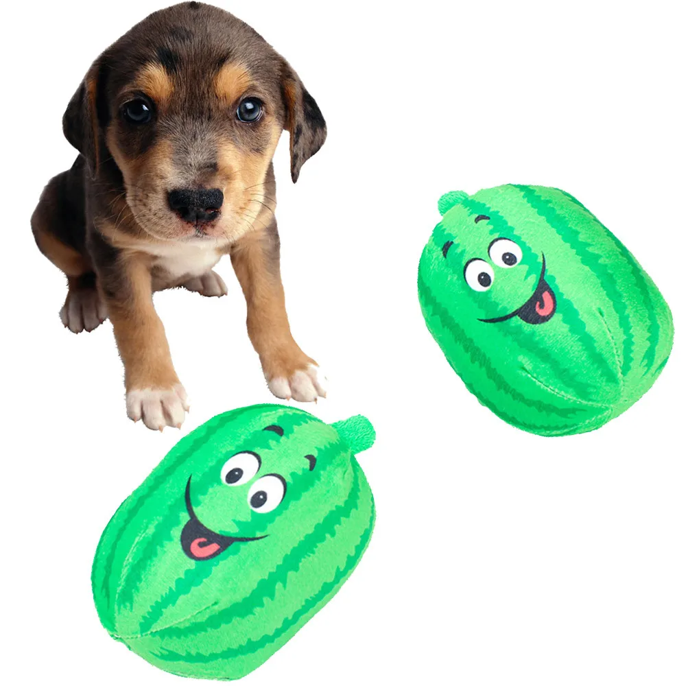 Pet Dog Chew Toy Funny Puppy Chew Squeaky Plush Play Sound Toys Green Watermelon Plush Pet Toy