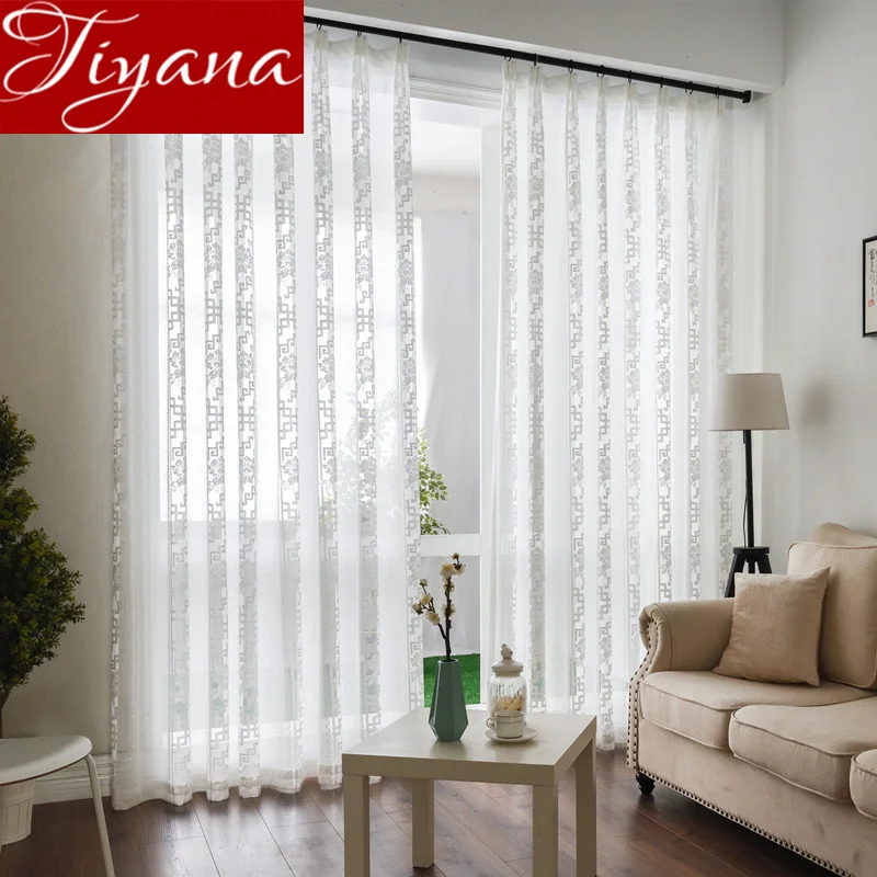 

Chinese Curtain Lace for Living Room Jacquard Warp Knitted White Sheer Drape Kitchen Classical Fabrics Window Treatment M&076#30