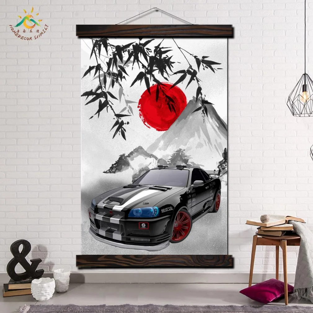 

Japan Nissan GT Black Car Modern Wall Art Print Pop Art Posters and Prints Scroll Canvas Painting Wall Pictures for Living Room