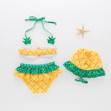 Летняя одежда для маленьких детей одежда для плавания детская одежда с маленькими ананасами для девочек костюм из трех предметов для купания и плавания для девочек