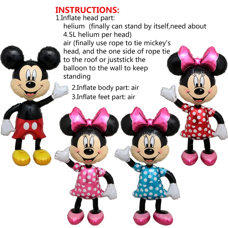  Mickey Minnie Balloons Large Giant 175cm Big Red Bowknot Standing Mouse Balloons Kids Birthday Part