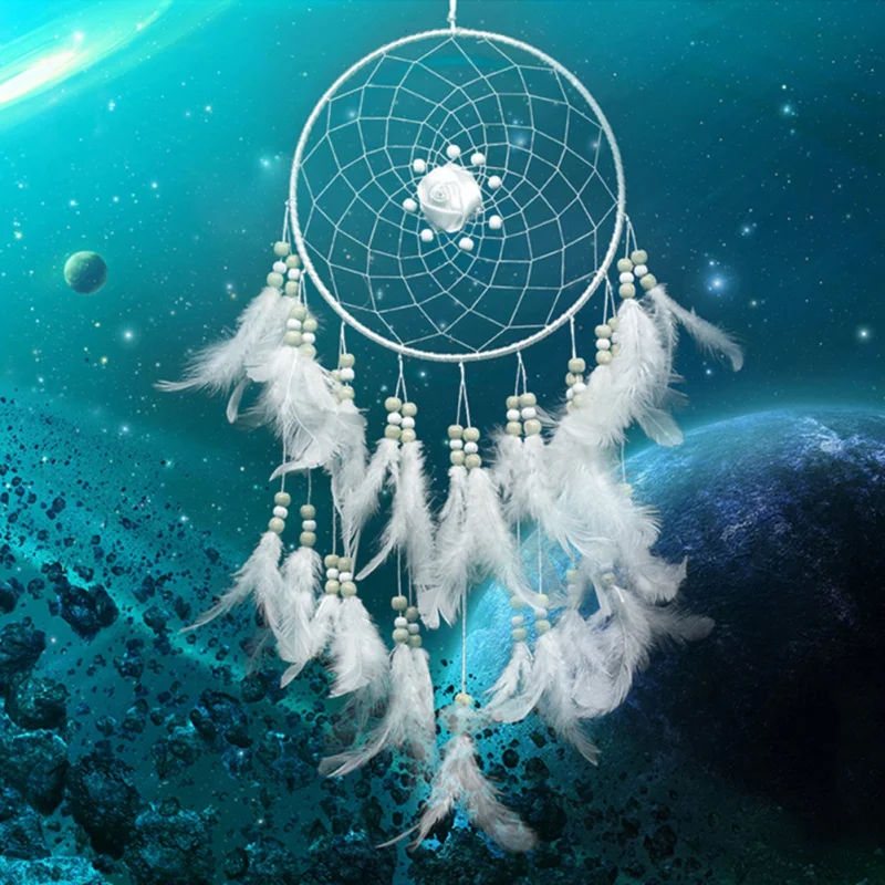 

Handmade Dream Catcher With Beads Feather Dreamcatcher Macrame White And Pink Large Tapestry Home Decor Car Ornament