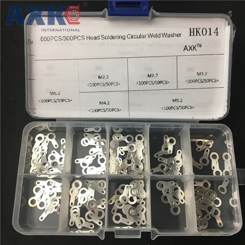 

300Pcs/600Pcs M2.2-M6.2 Silver-plated Copper Single Head Soldering Circular Weld Washer Welding Sheet Soldering Lug Kit HK014