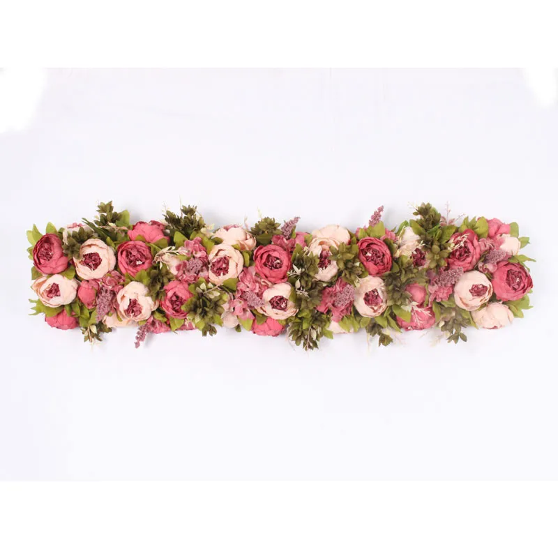 custom made Artificial rose flower row Wedding background wall arch Welcome desk decorative fake flower Home holiday decoration - Цвет: A pink