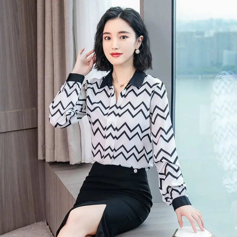 

Spring Fashion New Style V Collar Women Occupation Slim All-match Chiffon Shirts Blouses