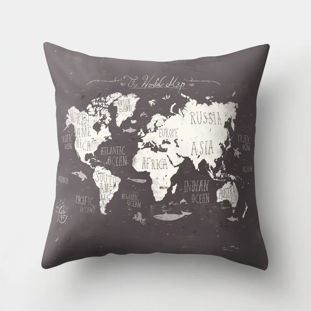 World Map Printed Custom Sofa Cushion Covers 45x45cm Pink Black and White Cover for Pillow Vintage Home Decoration Accessories - Цвет: World Map 02