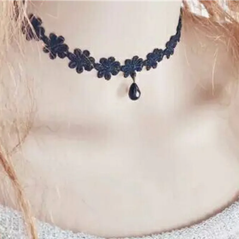 Custom Jewelry Punk Collar Choker Necklace Black Acrylic Water Drop Pendant Lace Flower Sexy Vampire x108 | Украшения и