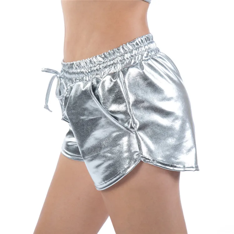 YGYEEG Женские шорты летние модные с высокой талией шорты блестящие металлические ноги золотые серебряные модные ночной клуб танцевальная