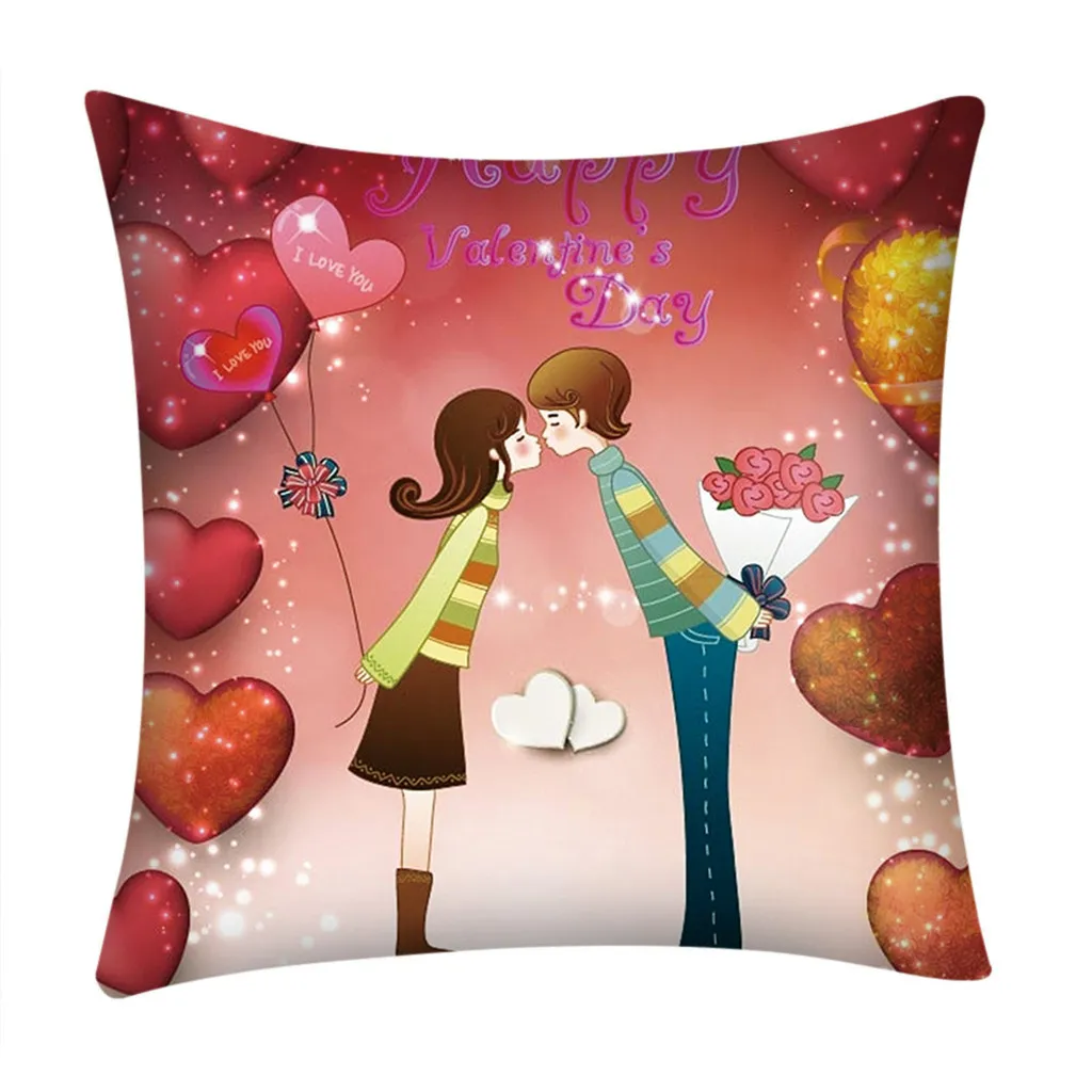 Valentine's Day Cushion Covers Print Pillow Case Polyester Sofa Car