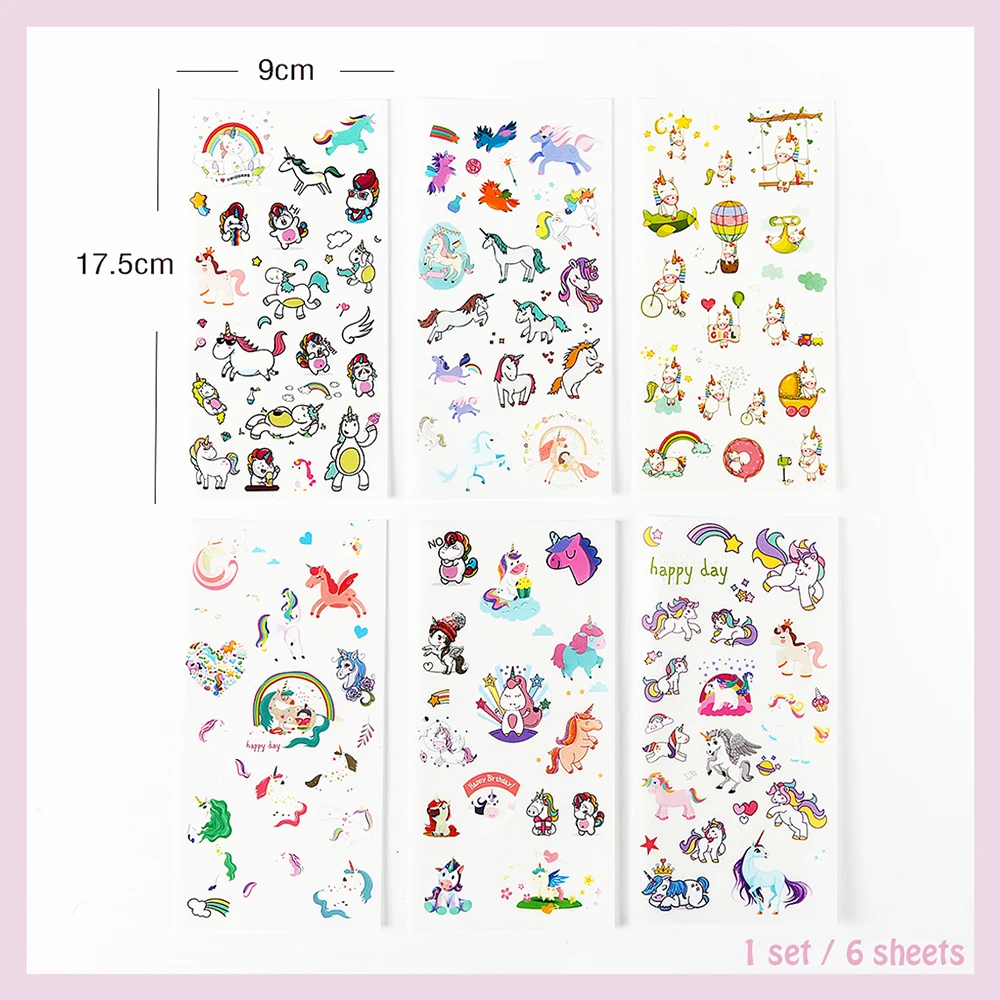 6 шт./компл. Kawaii Единорог наклейки Набор DIY милый мультфильм клейкий стикер Sketchbook