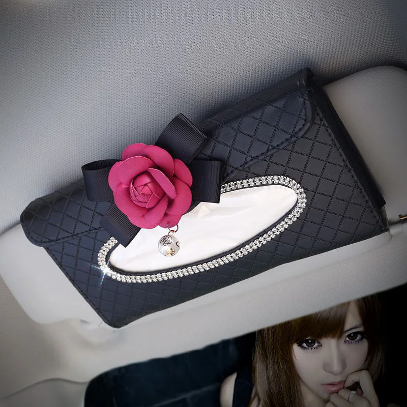 Flower-Diamond-Leather-Hanging-Tissue-Holder-Box-for-Car-Sun-Visor-Tissue-Holder-Auto-accessories-4