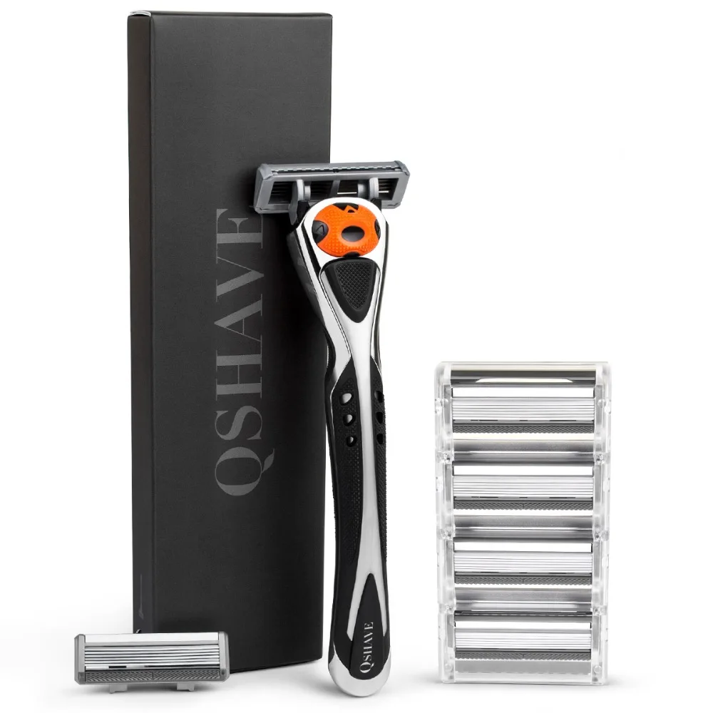 Billig Qshave Schwarz Silber Spinne Mann Manuelle Rasiermesser Rasiermesser Können Wählen Geschenk Box Kann Design Ihre Name auf Griff (1pc Griff, 6pc X6 Klinge