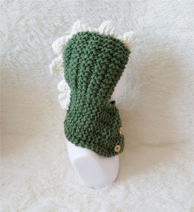 Kid Handmade Dinosaur Hat Children Eleka Knitted Cap Boy Girl Neckchief Tubular Scarf 3 Buttons Loop Shawl and Beanie_voghion.com