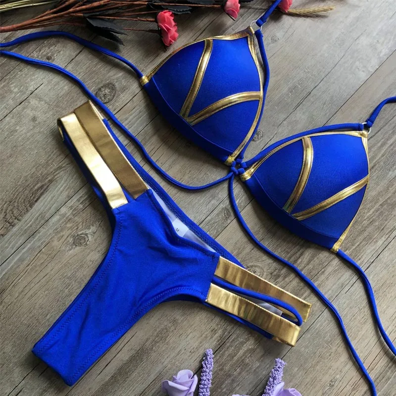 VINIKNIKA, комплект бикини с золотым тиснением, сексуальный мягкий женский купальник, пуш-ап, летняя пляжная одежда, бразильский купальник,, бандо, купальник - Цвет: BKS32BE