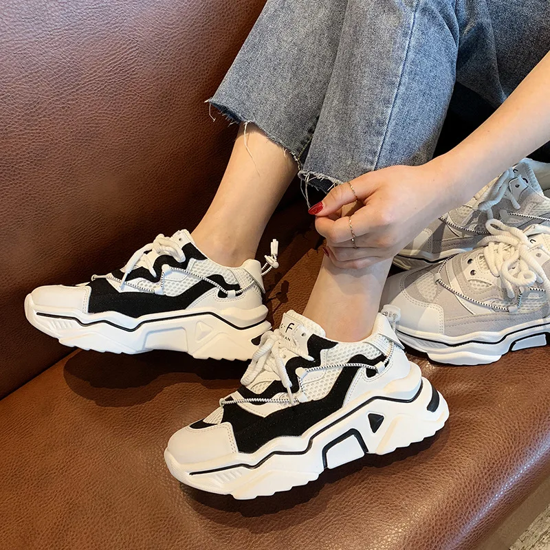 

2019 autumn new fashion simple color matching thick soles casual shoes women trend mesh breathable comfortable flat shoes