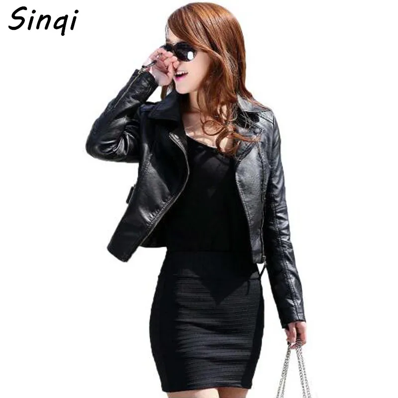 2018 Spring Vintage PU Leather Jacket Women Slim Biker