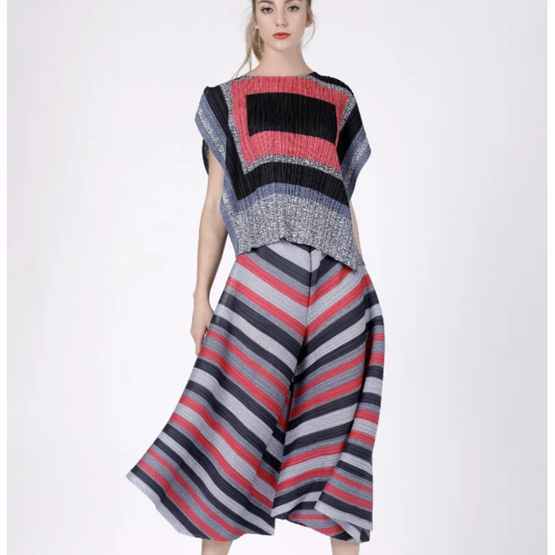 À Pantalon Et Gratuite Livraison Avec Plis Jambes Larges shirt cent Nouveau bleu Lâche 9 Fuchsia Irrégulière T Royal JcFK1lT3