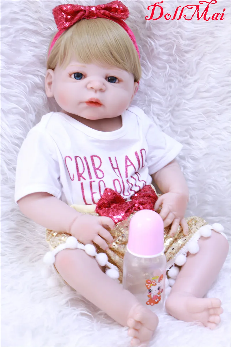 

DollMai 22 Inch Doll Reborn Full silicone Vinyl Babies For Girls bonde hair Realistic Alive Soft bebe Doll bonecas reborn