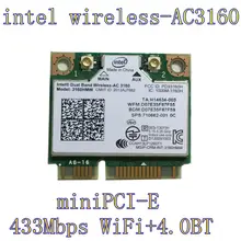 Двухдиапазонная беспроводная карта Intel 3160. HMWG. R AC+ Bluetooth Mini PCIe поддерживает диапазоны B/G/N/AC 2,4 и 5,8 ГГц с крепежными винтами